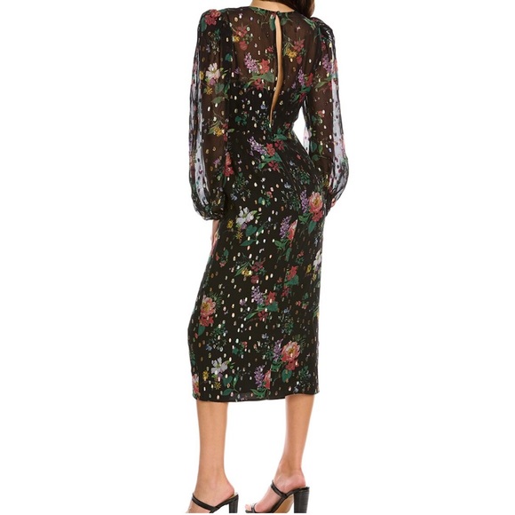 AMUR Clipped Lurex Chiffon Midi Dress - Picture 2 of 10